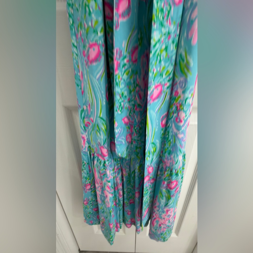Lilly Pulitzer Odella Maxi Dress Off The Shoulder Amalfi Blue Wishes L - Picture 6 of 7
